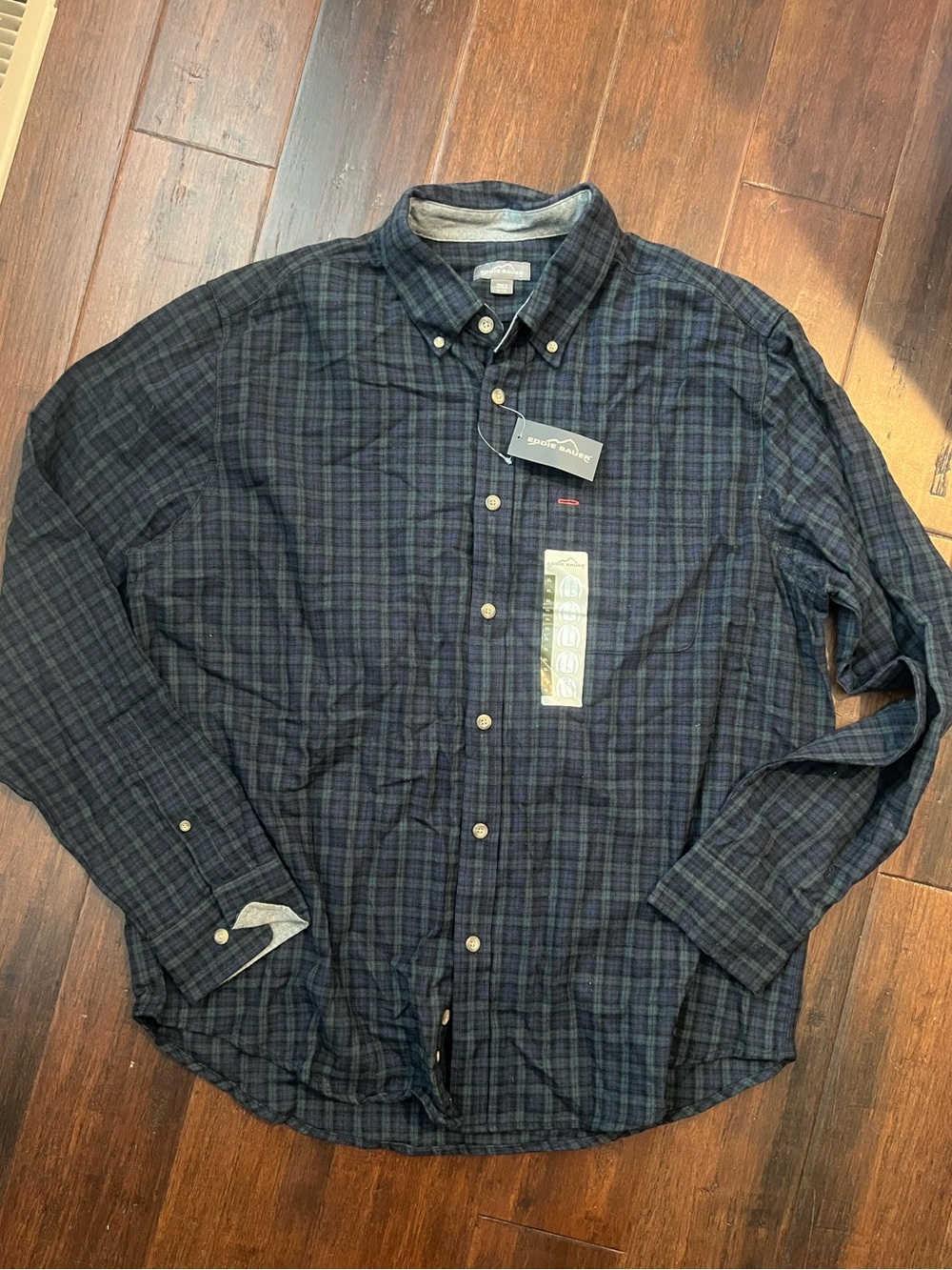 Eddie Bauer Men’s Blue Green Plaid Button-Down Shirt - XL